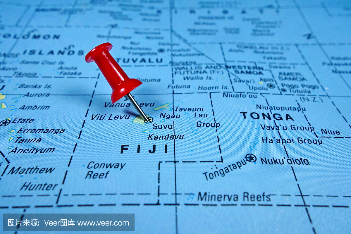 斐济岛地图上的图钉标记
