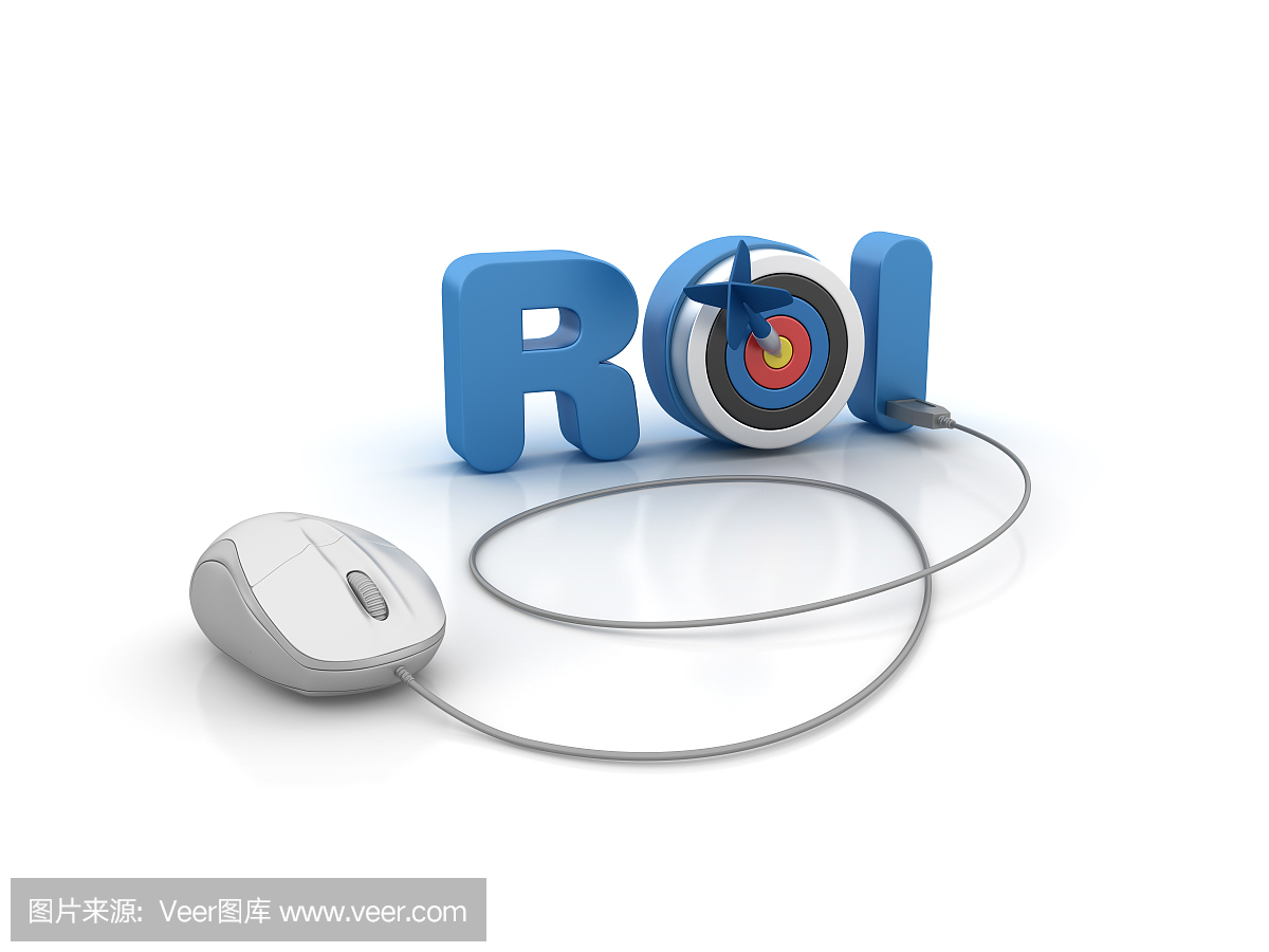 ROI 3D字与计算机鼠标和目标 - 3D渲染