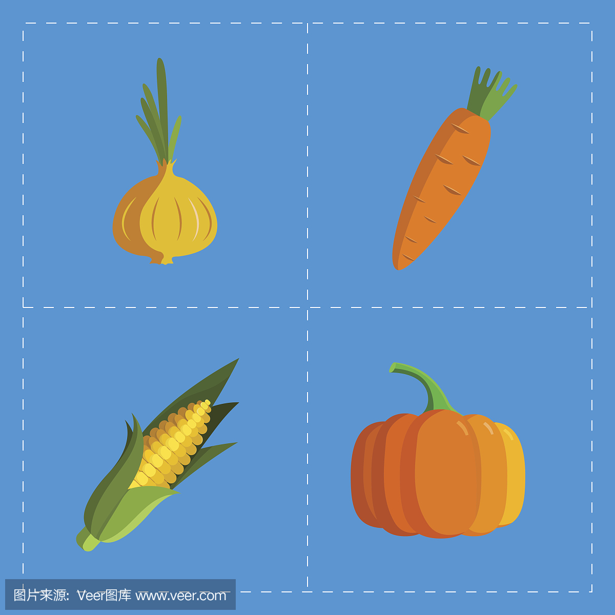 五颜六色的蔬菜图标设置在明亮的背景