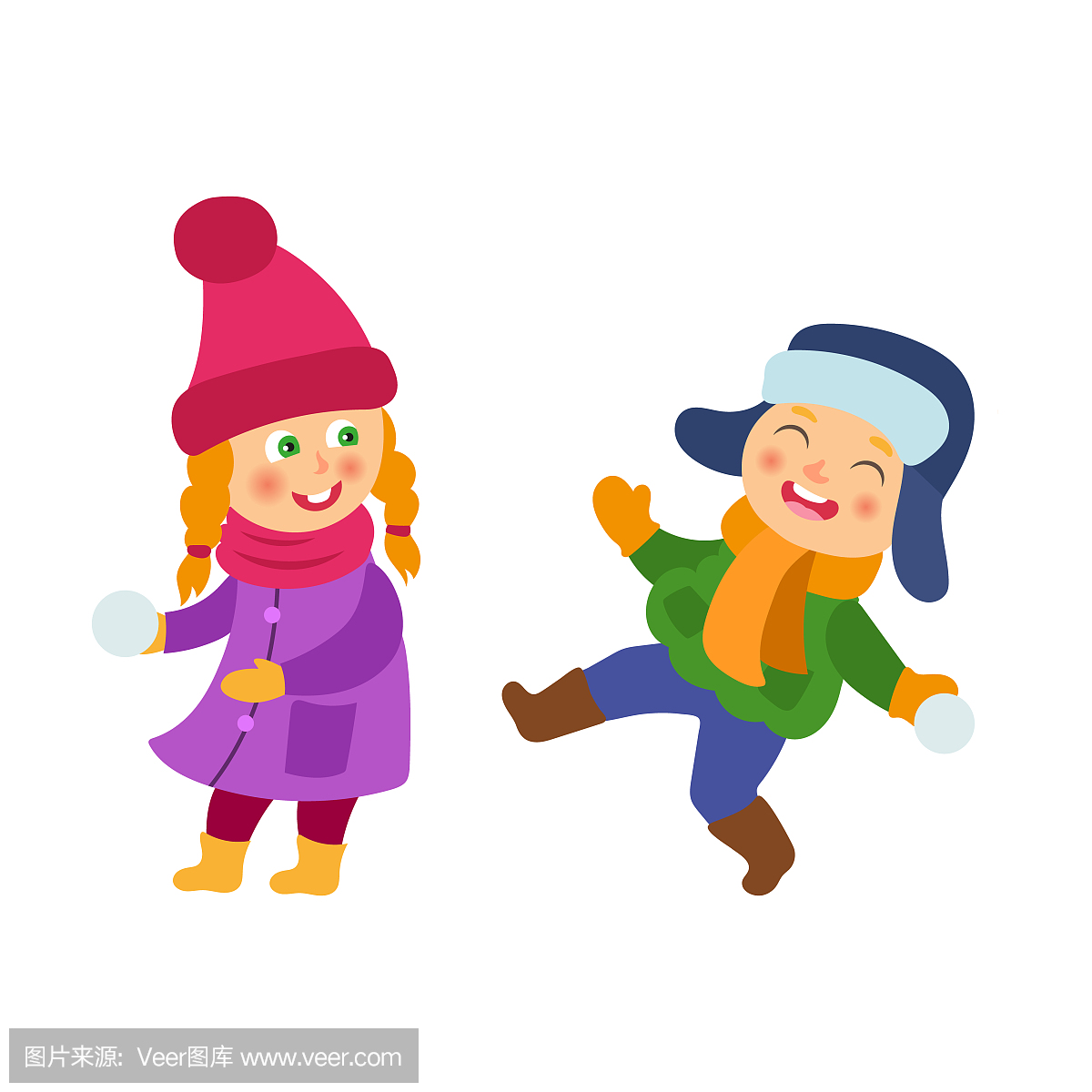 女生女孩矢量玩snoball打气肚子往孤立男孩里图片