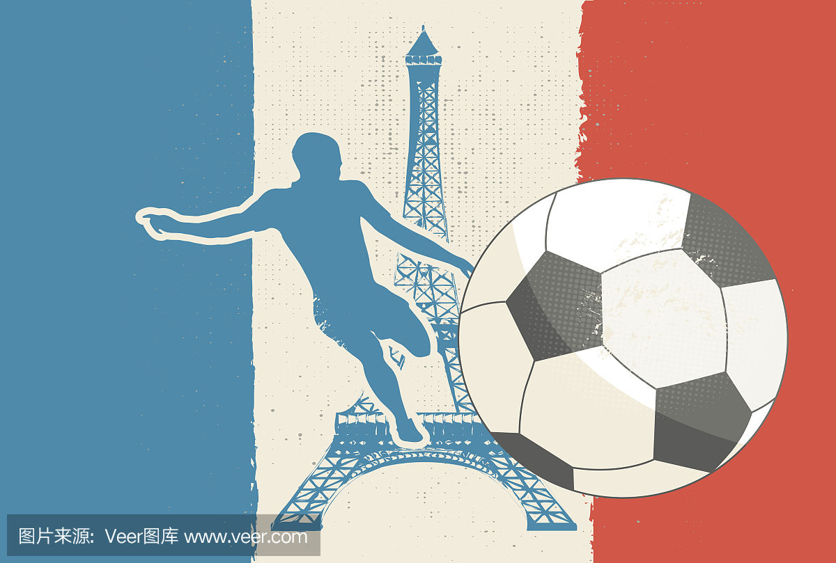 复古法国足球背景与埃菲尔铁塔