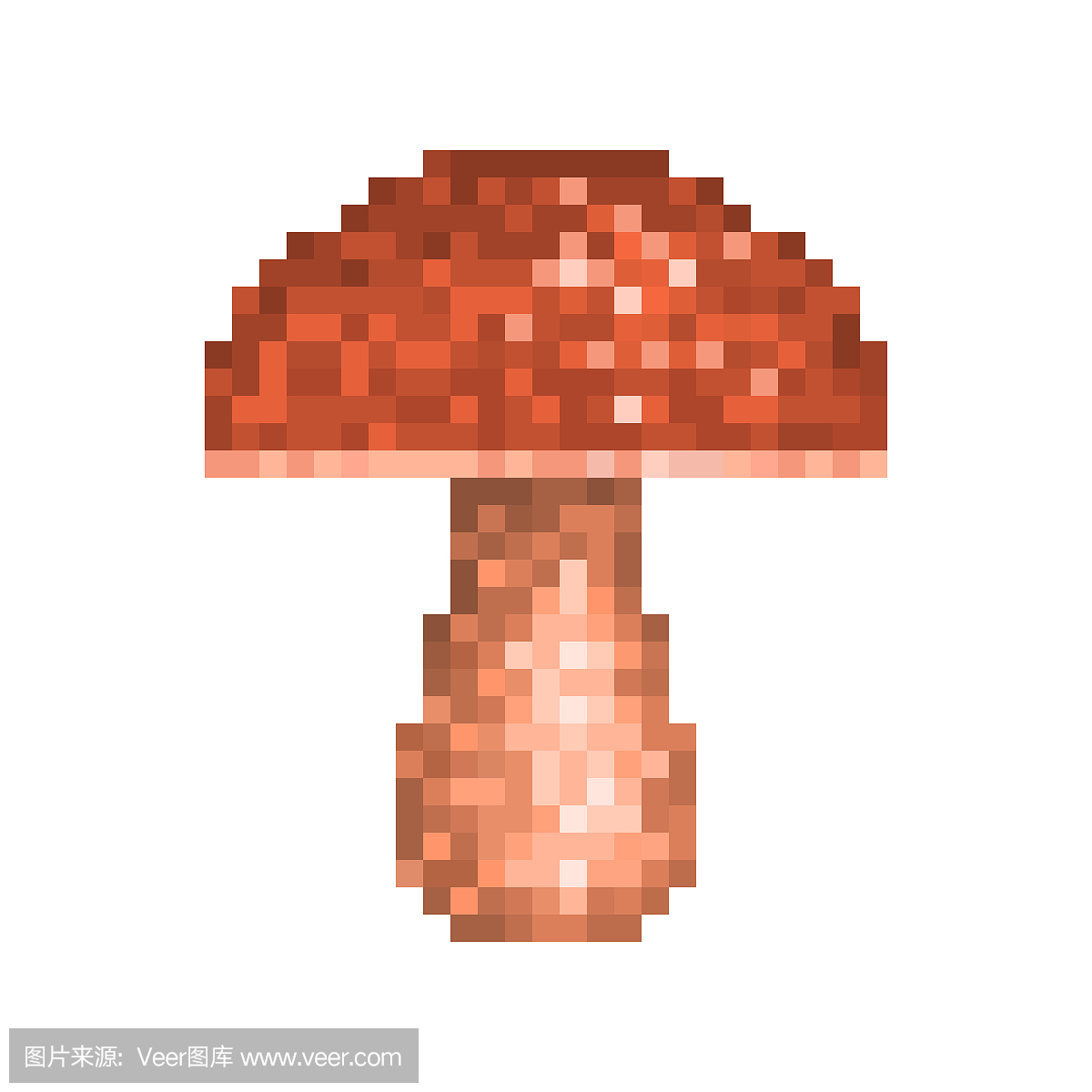 棕色的森林蘑菇,孤立的白色背景上的像素艺术