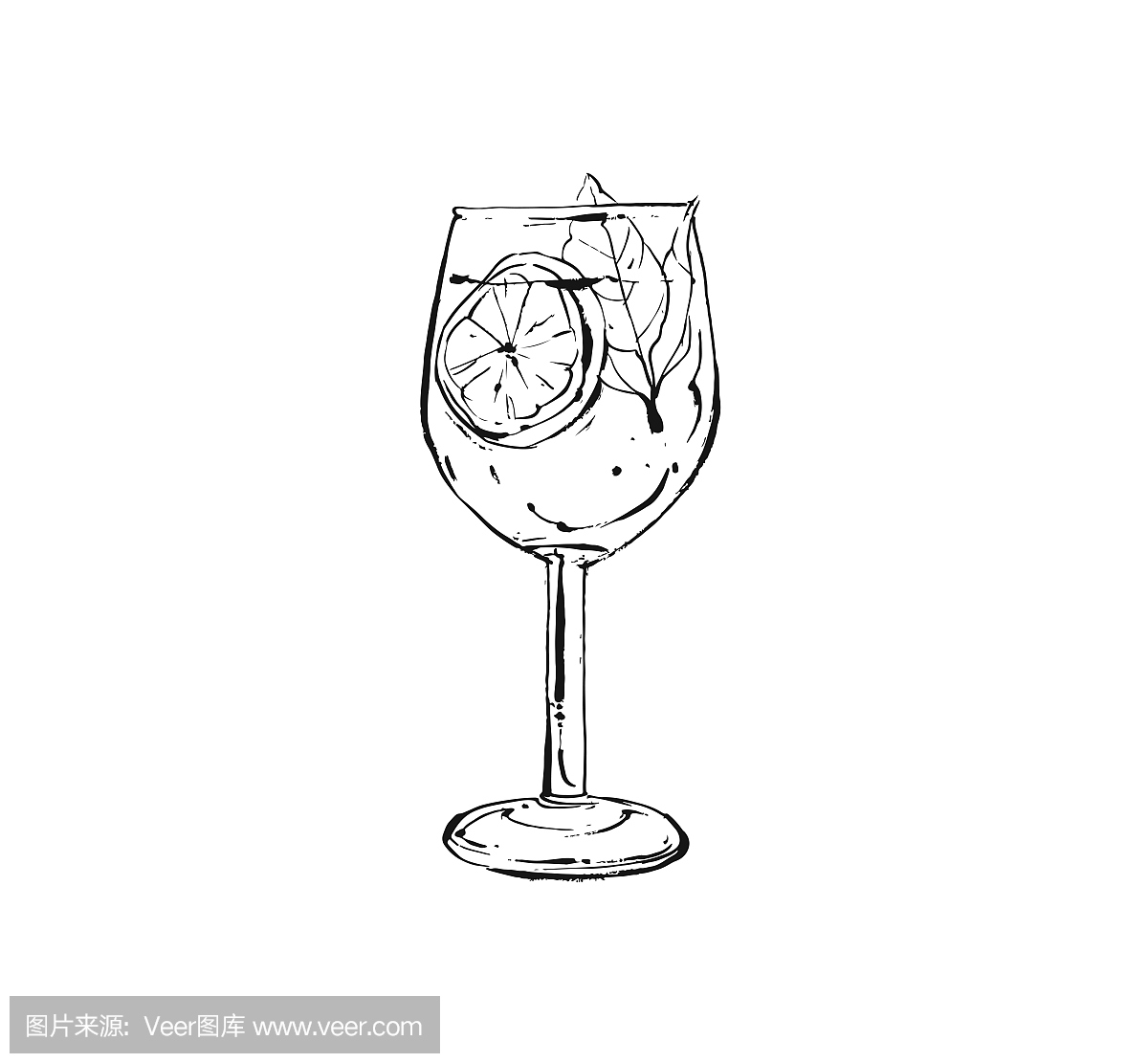 手绘矢量抽象艺术烹饪油墨素描图的热带水果柠