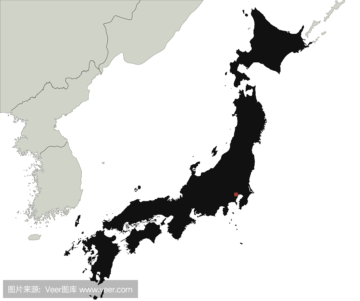 高度详细的日本剪影地图。
