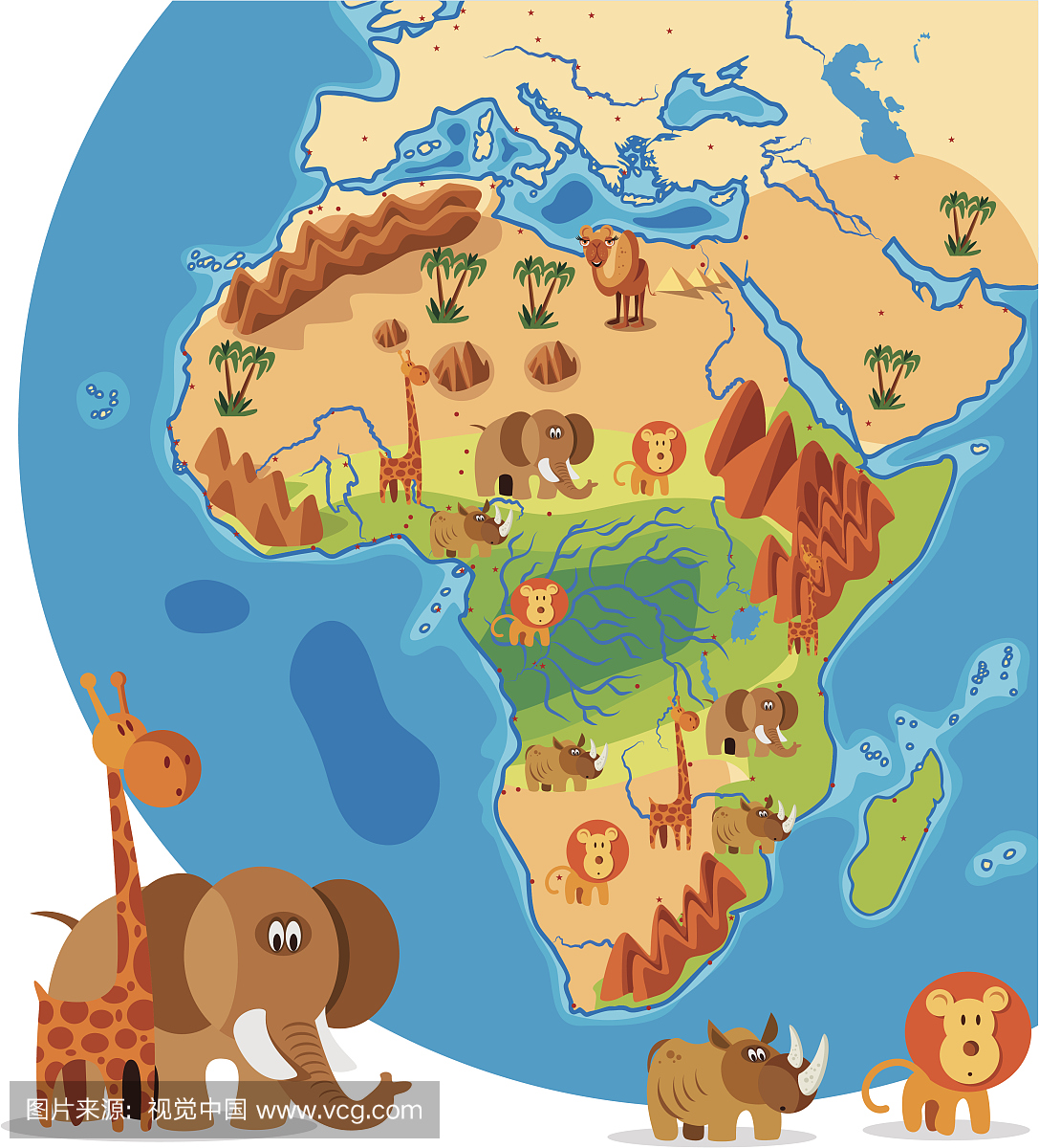 非洲卡通地图(动物)