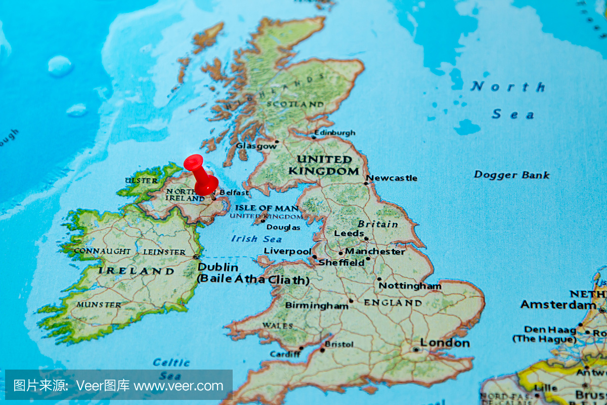 贝尔法斯特,北爱尔兰,英国固定在欧洲地图上