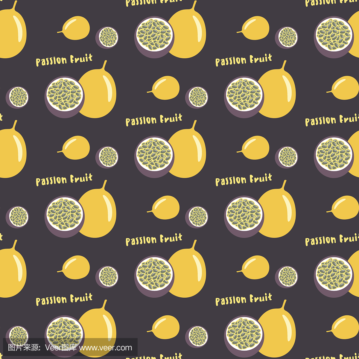 百香果或maracuya无缝重复图案。