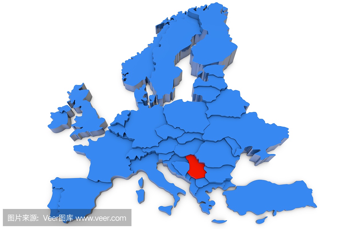 欧洲地图与塞尔维亚红色