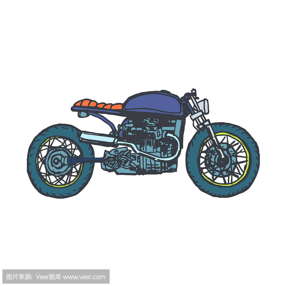 手绘复古摩托车矢量logo设计模板。自行车或摩