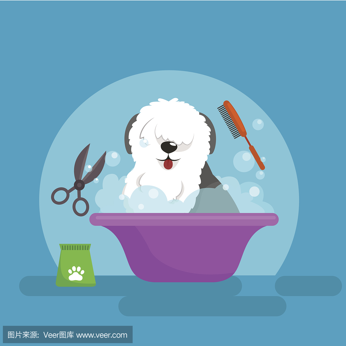 狗头发卫生。矢量插图集,宠物美容和护理