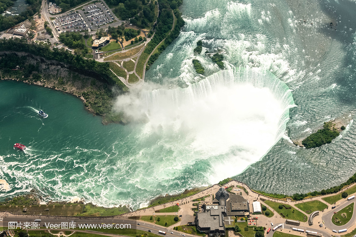 加拿大尼亚加拉大瀑布。顶视图。从直升机拍摄