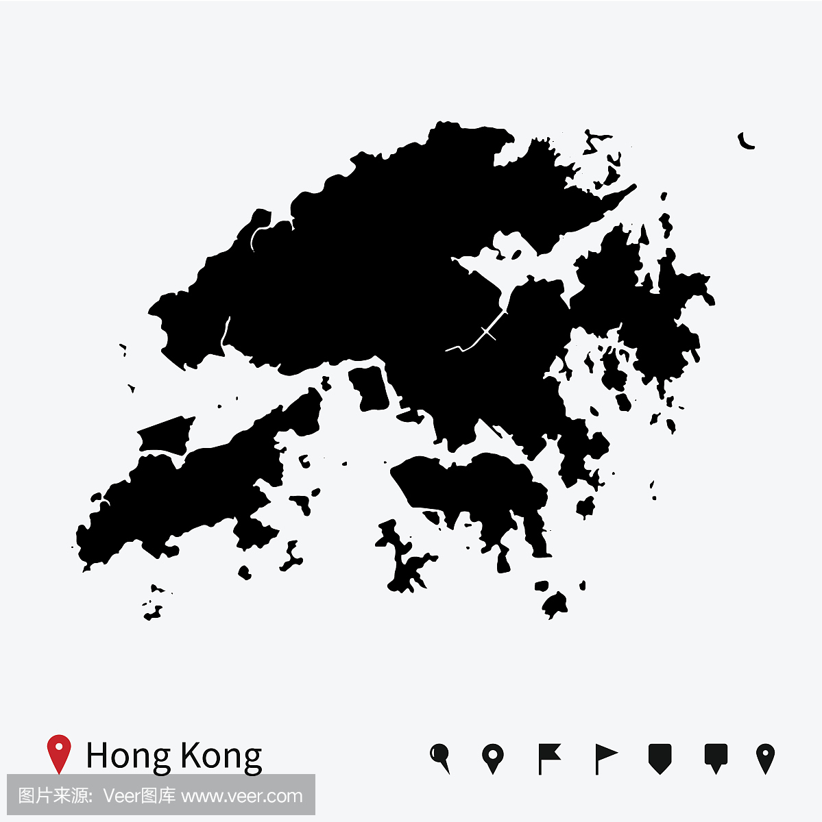 香港高详细矢量地图导航引脚。