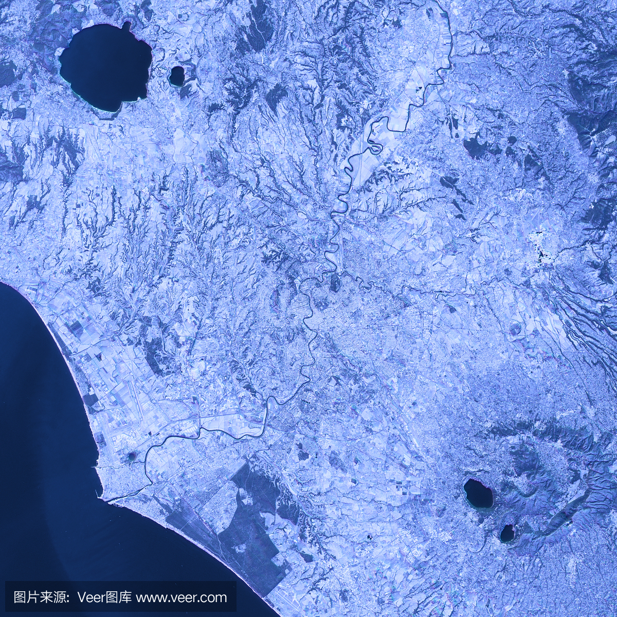 罗马抽象城市地图卫星图像蓝色