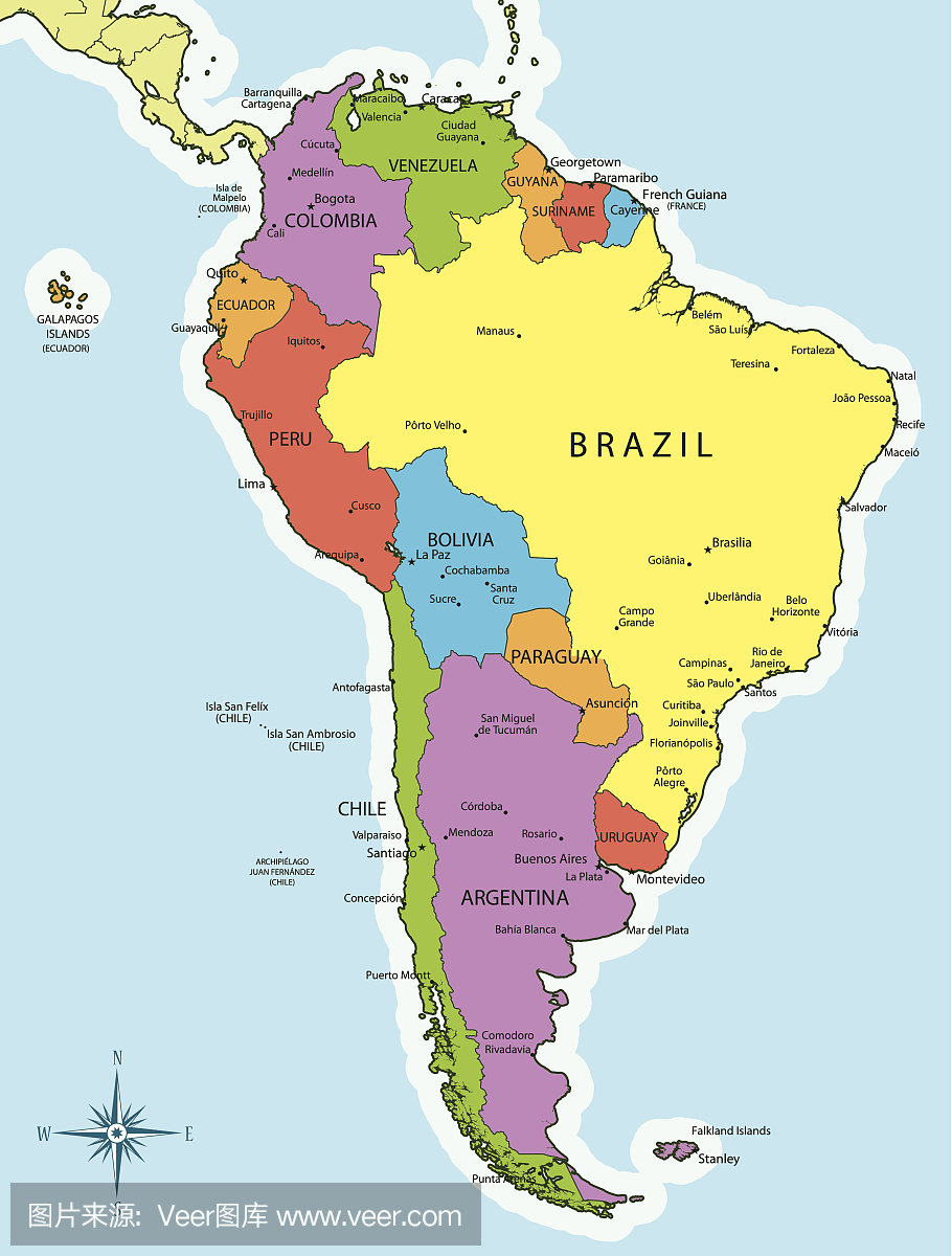 南美地图国家和城市