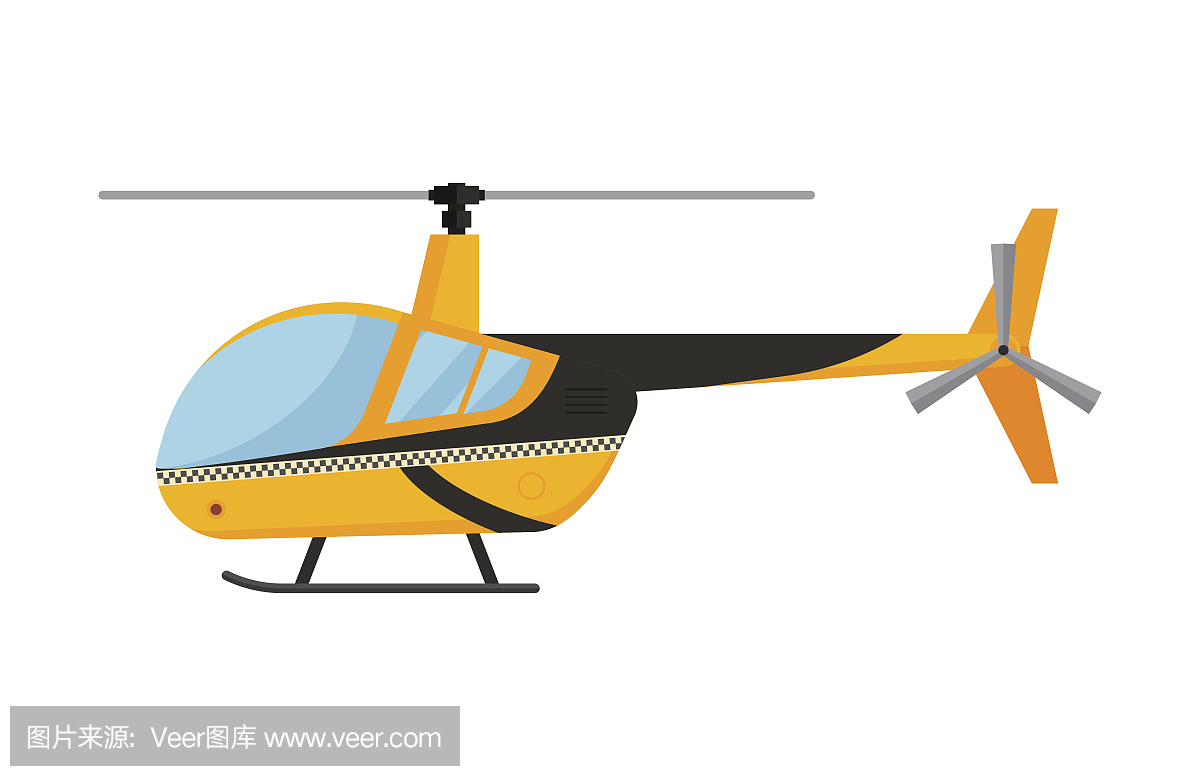 黄色出租车直升机矢量插图航空运输飞行飞行降