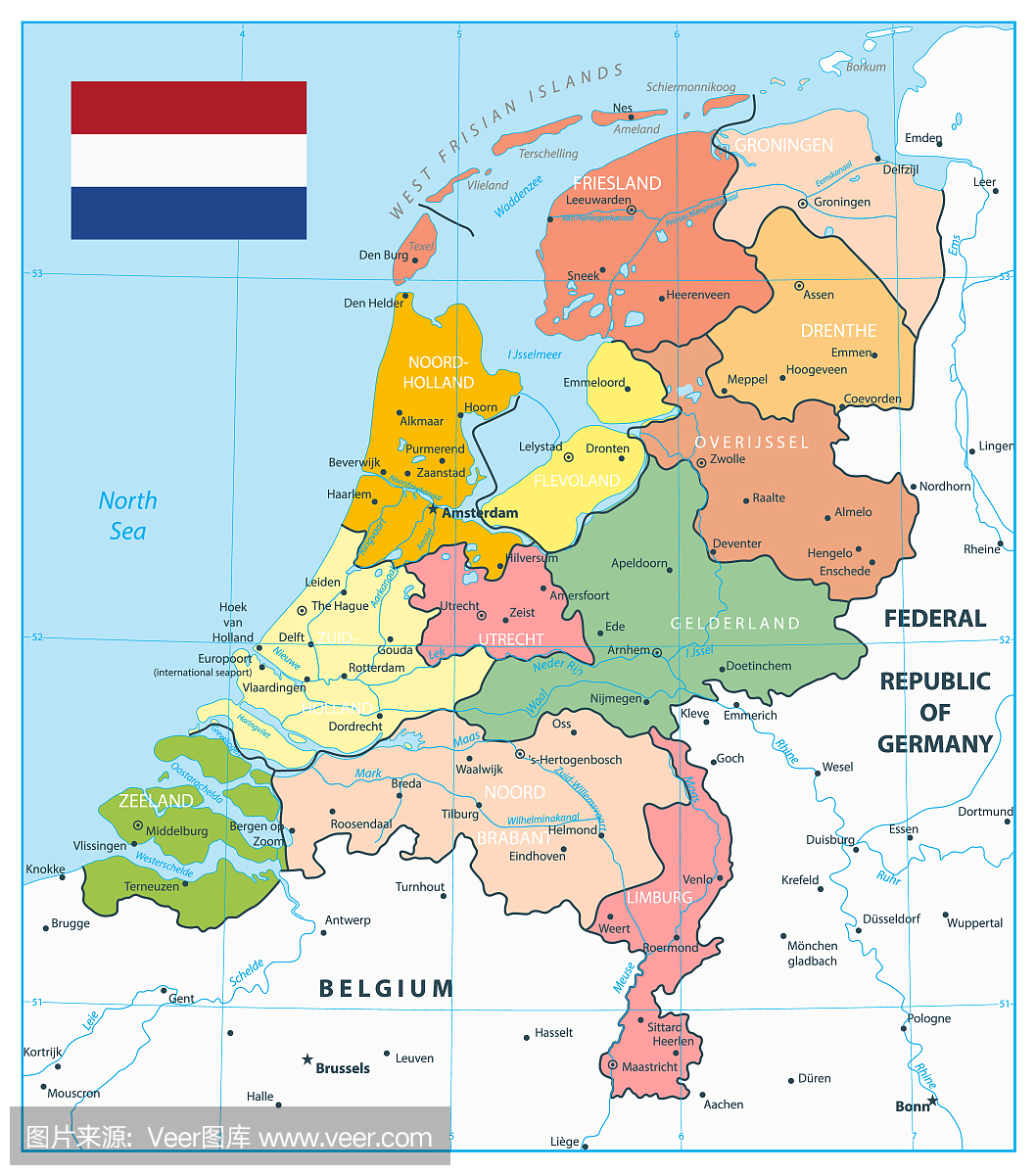 荷兰行政区划地图