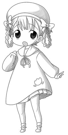 小女孩和心形树叶卡通画,卡通人物图片,动漫人-27kb