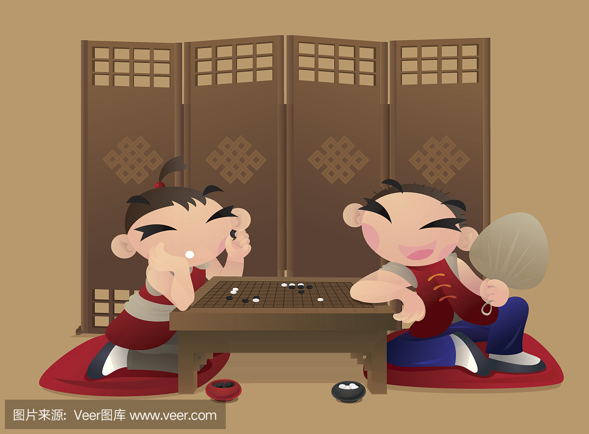 两个中国孩子玩游戏