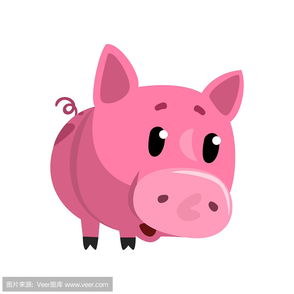 伤心的粉红色卡通宝贝小猪,可爱有趣小小猪字