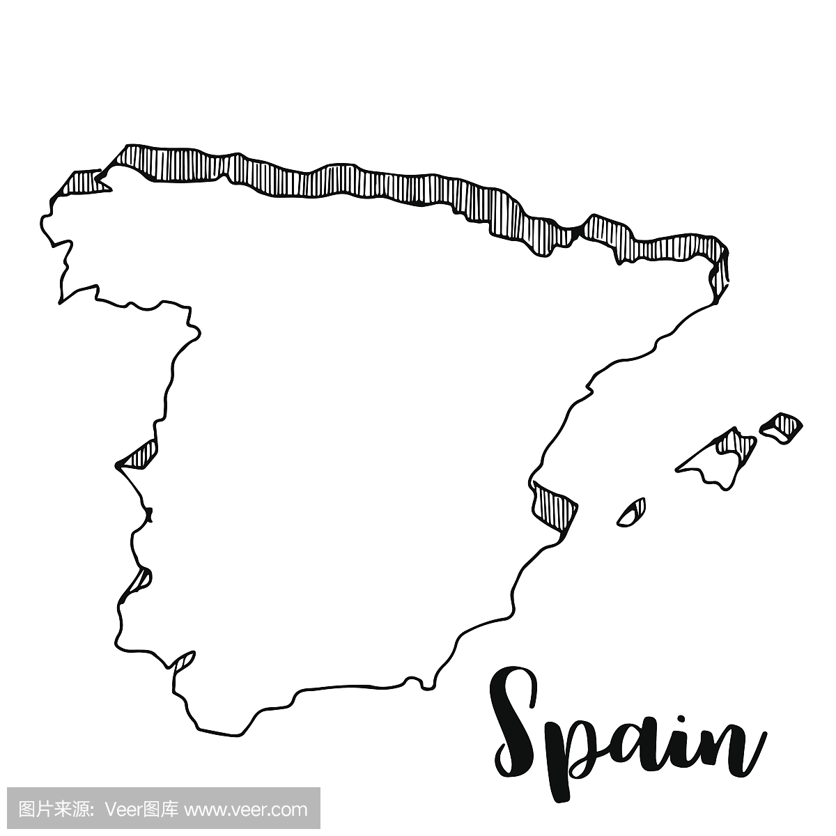 手绘的西班牙地图,矢量图