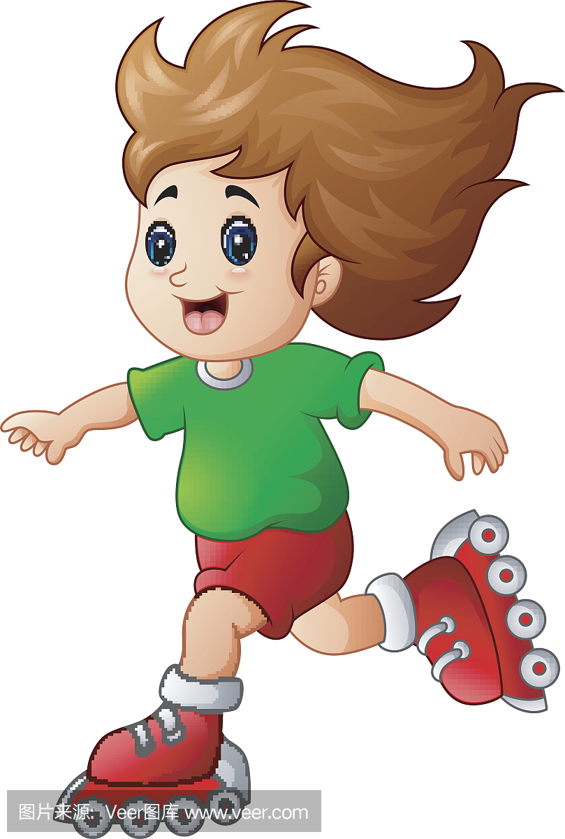 卡通女孩玩旱冰鞋