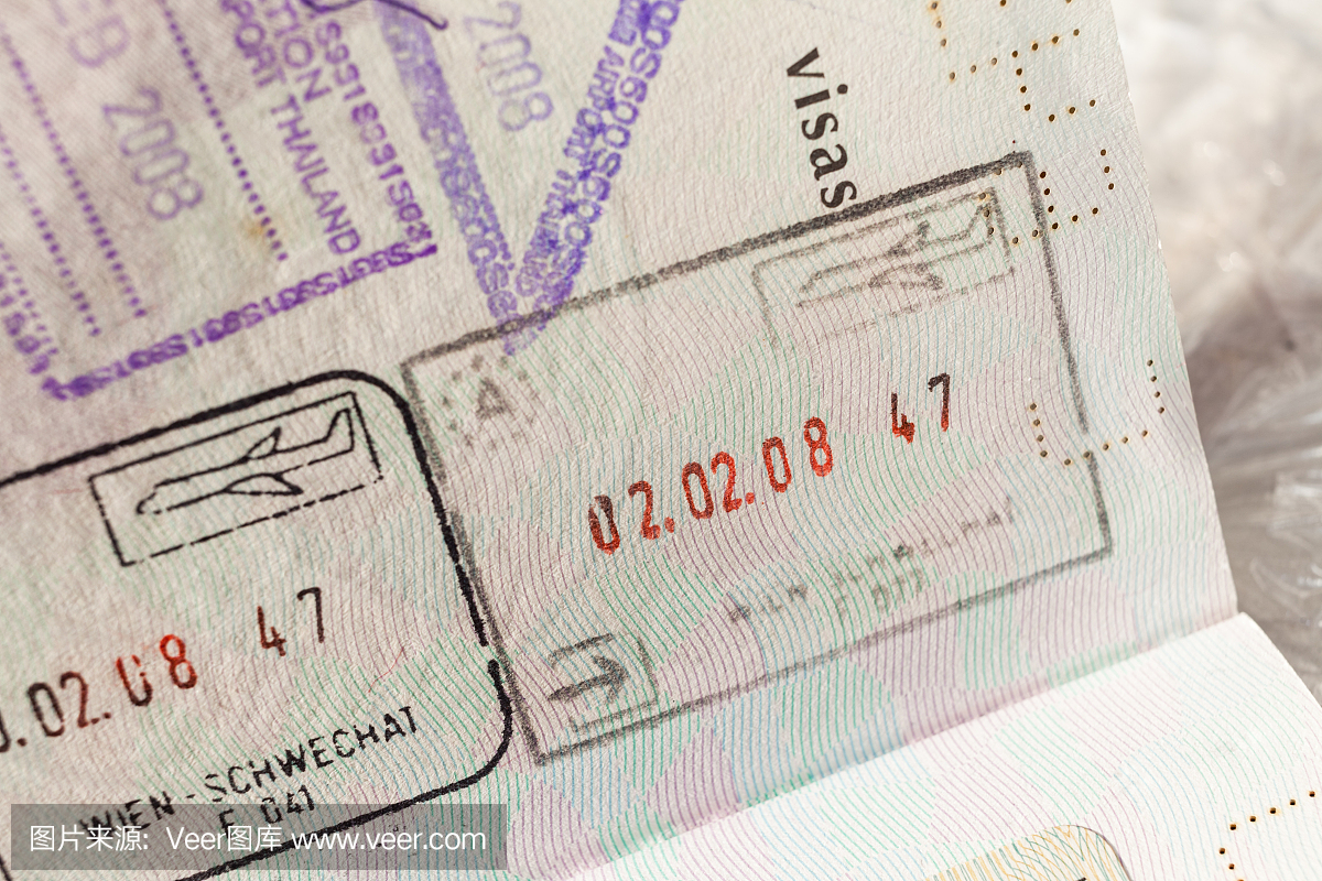 护照邮票签证旅游概念背景,巴黎法国