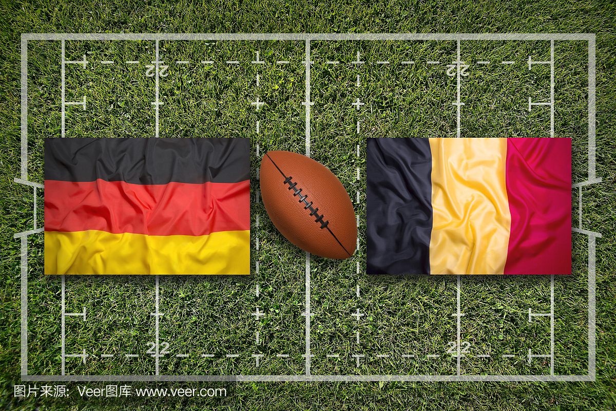 德国vs.比利时国旗在橄榄球场上