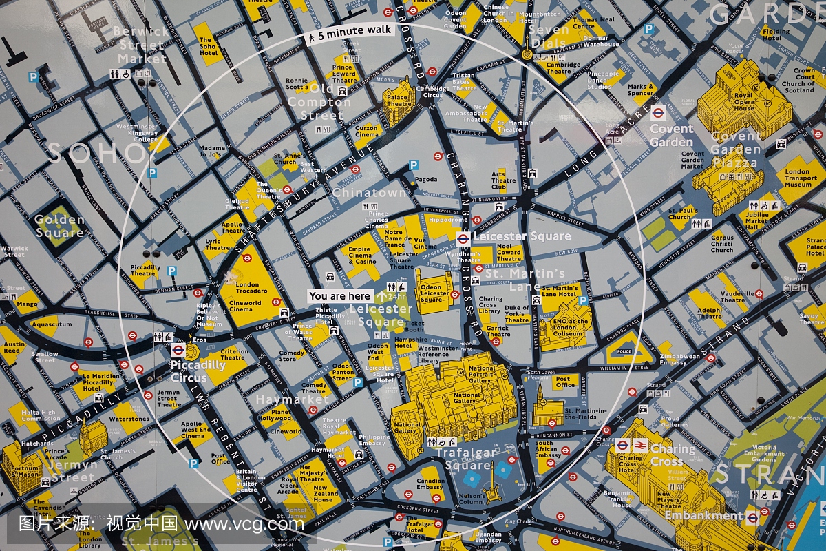 英格兰,伦敦,莱斯特广场,旅游信息地图
