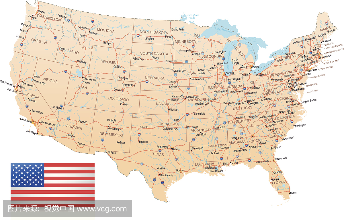 美国 - 公路地图