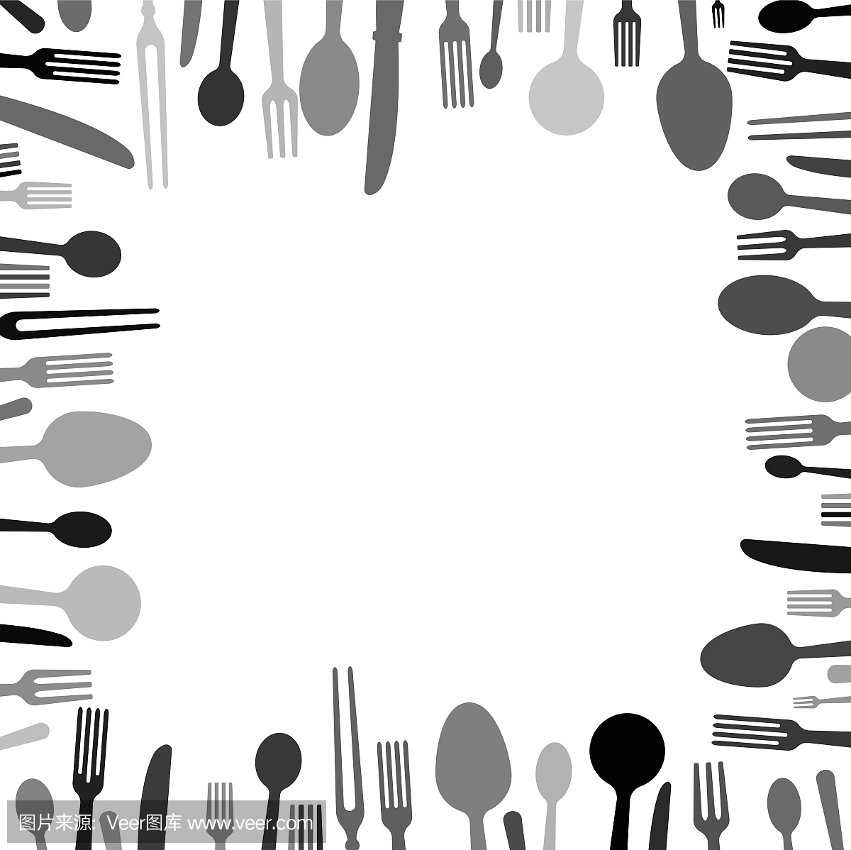 打印菜单和餐巾的空白。叉子,勺子和刀子的黑
