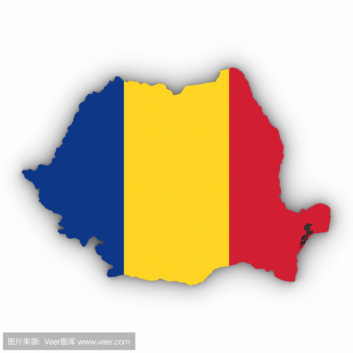 罗马尼亚地图大纲与罗马尼亚国旗在白色与阴影