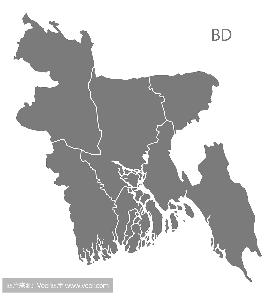 孟加拉国地图灰色