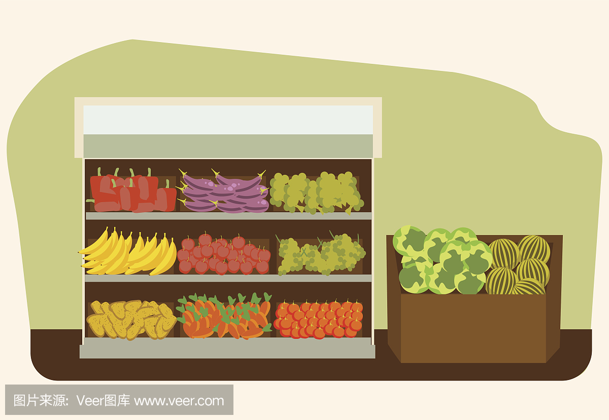 水果和蔬菜架子与超市的新鲜健康食品,有机食