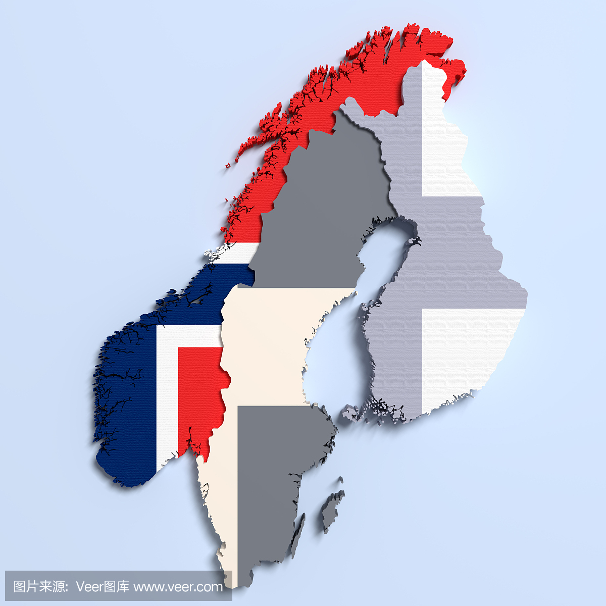 挪威地图与旗帜的剪影