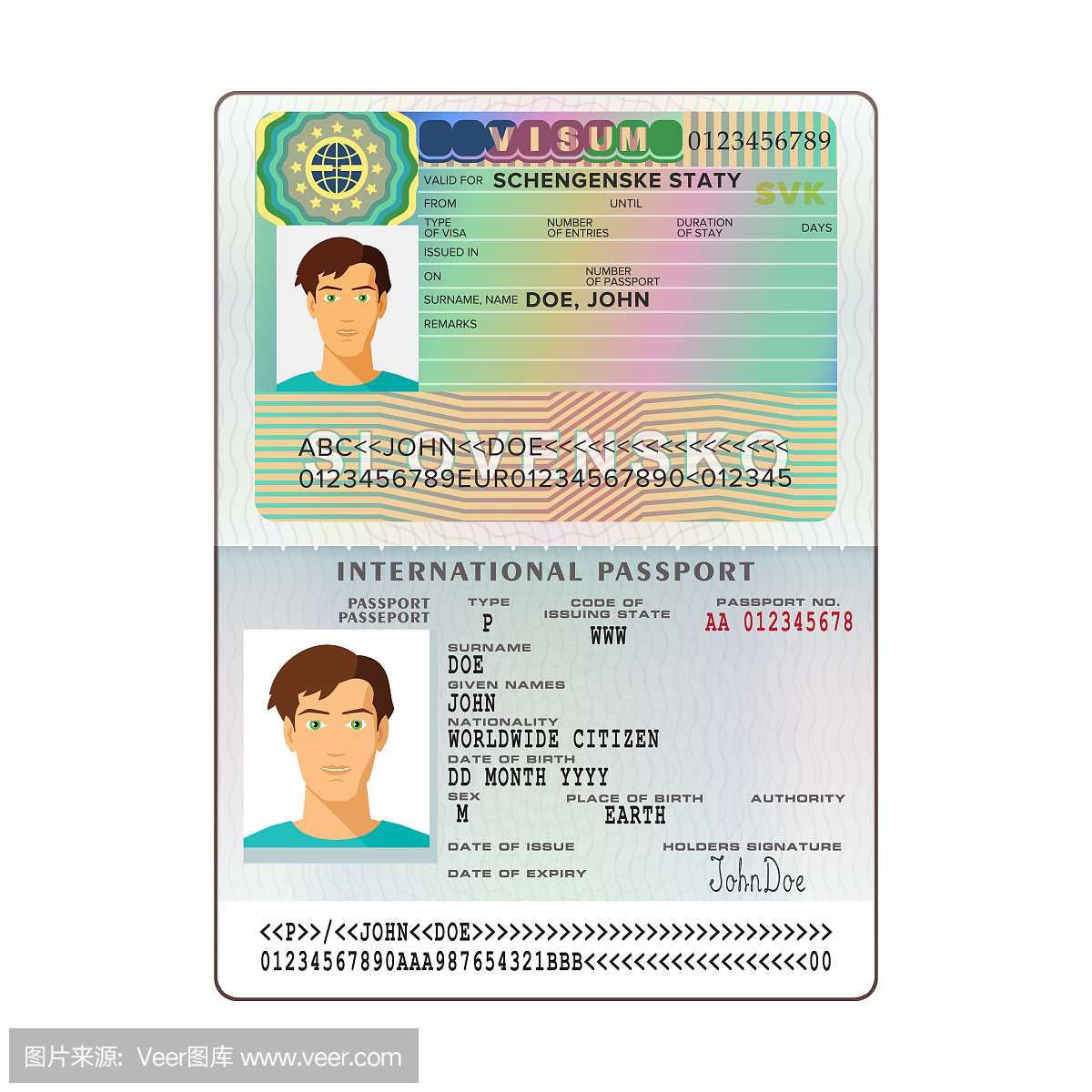 矢量国际开放护照与斯洛伐克签证
