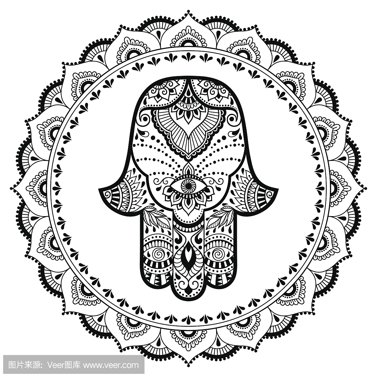 南非手绘在曼哈顿的符号。 Mehndi风格。东方