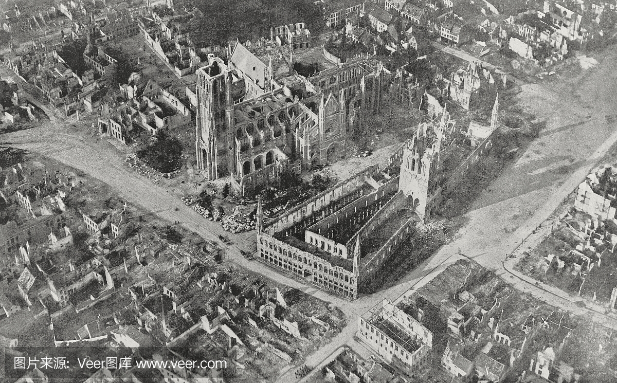 比利时伊普尔市中心被第一次世界大战的战争摧