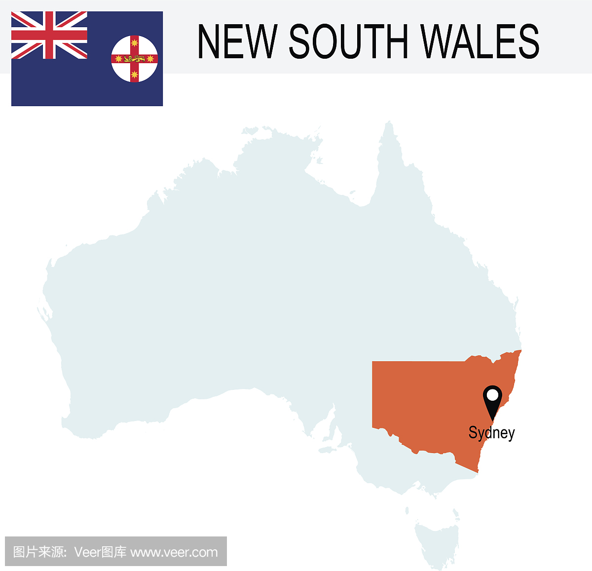 澳大利亚新南威尔士州地图和国旗
