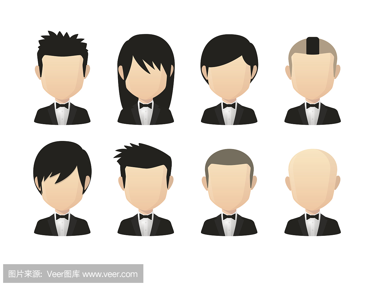 亚洲男性脸型化身与各种发型穿着