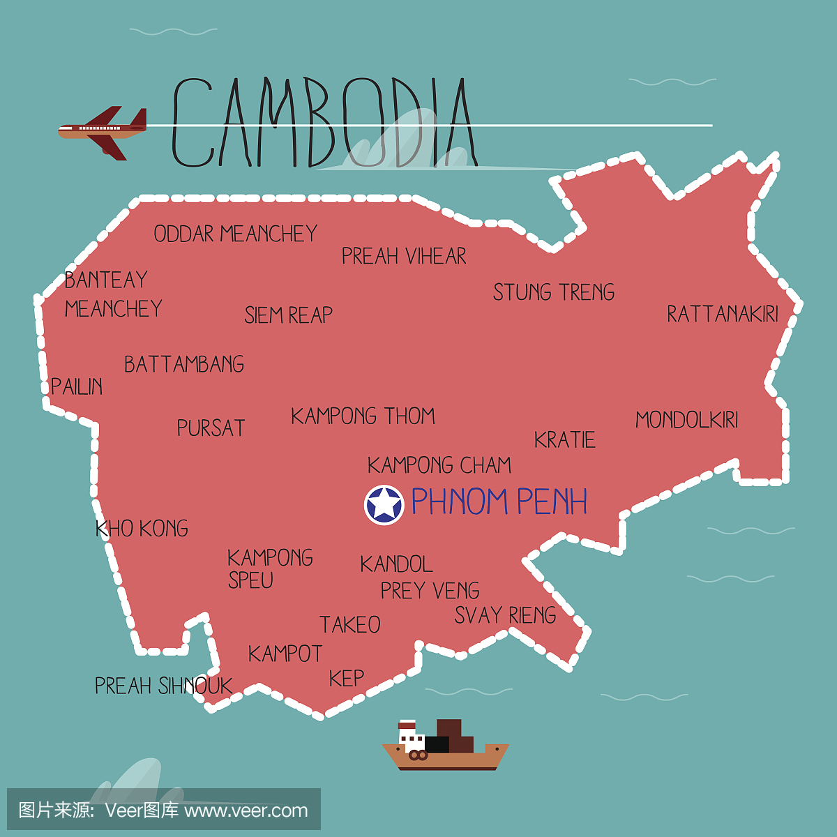 柬埔寨地图 - 向量