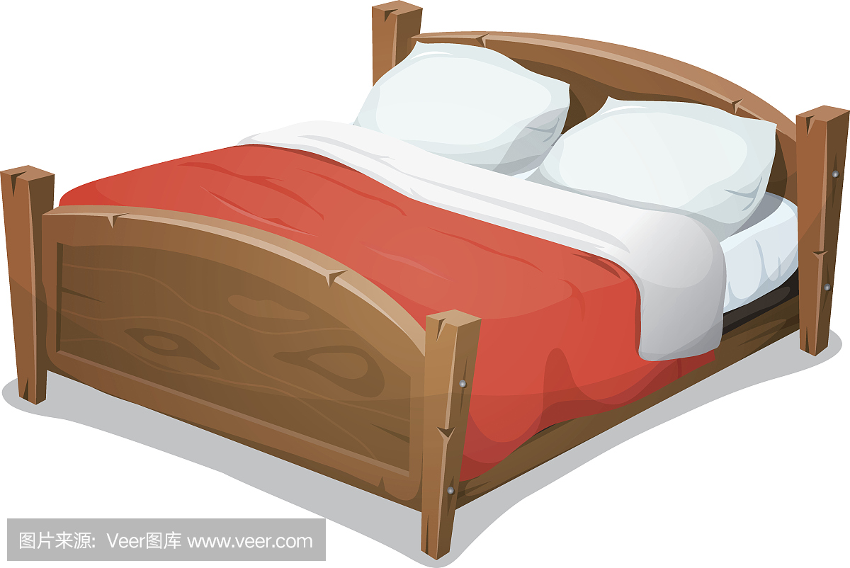 木制双人床与红色毯子