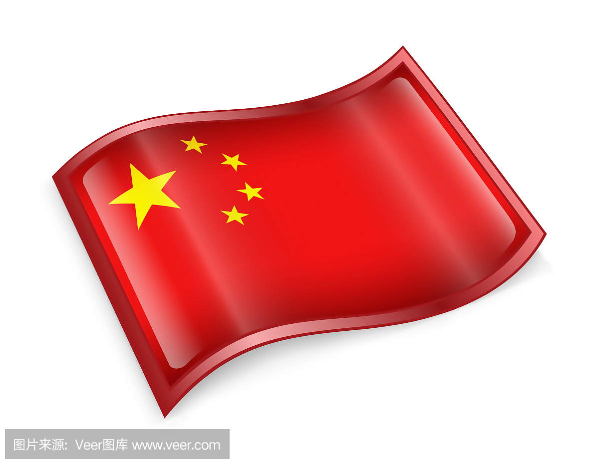 中国国旗图标,孤立在白色背景。