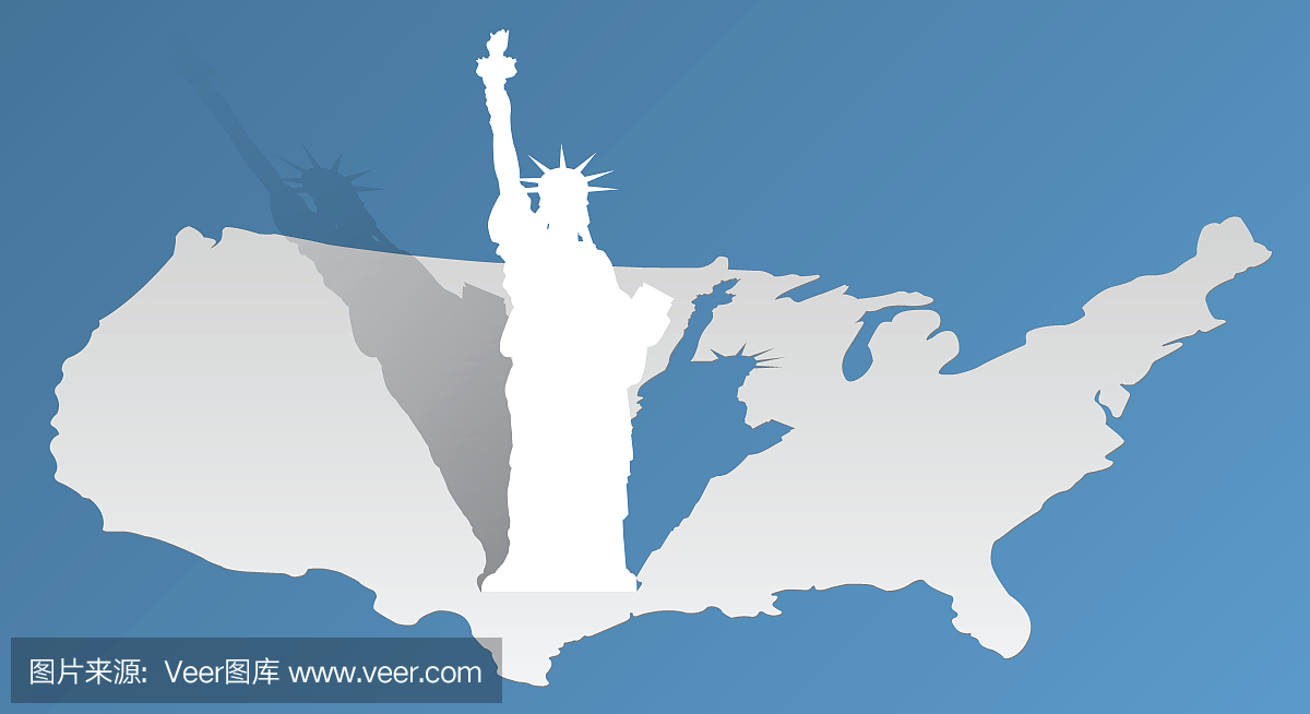 自由女神像在美国地图上