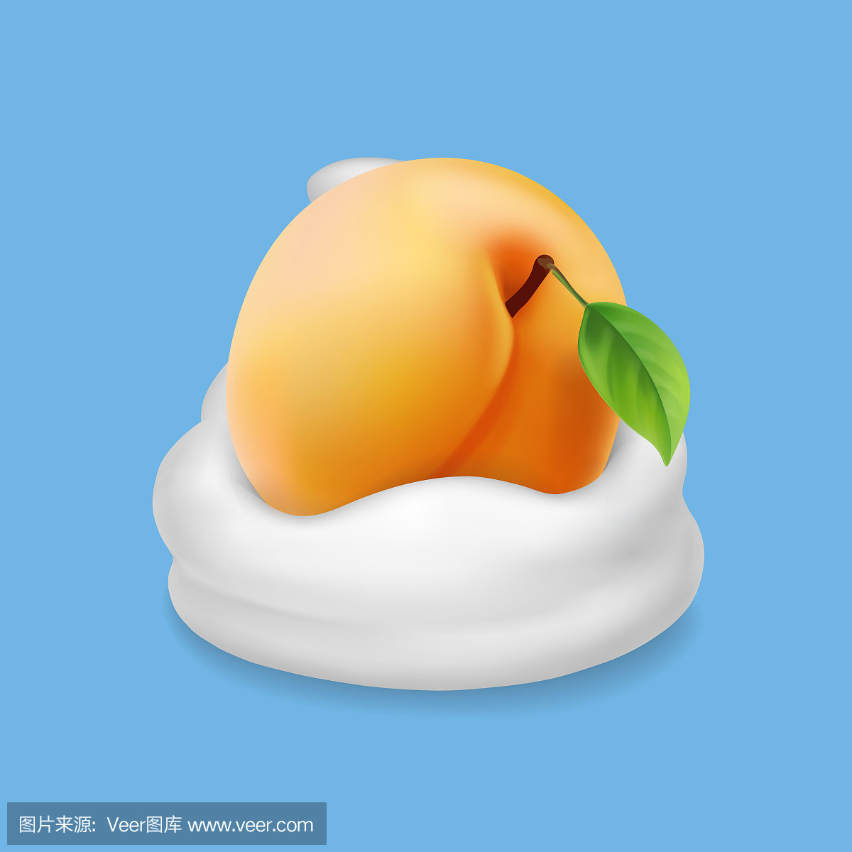 杏和牛奶或奶油或酸奶。现实的水果iillustratio