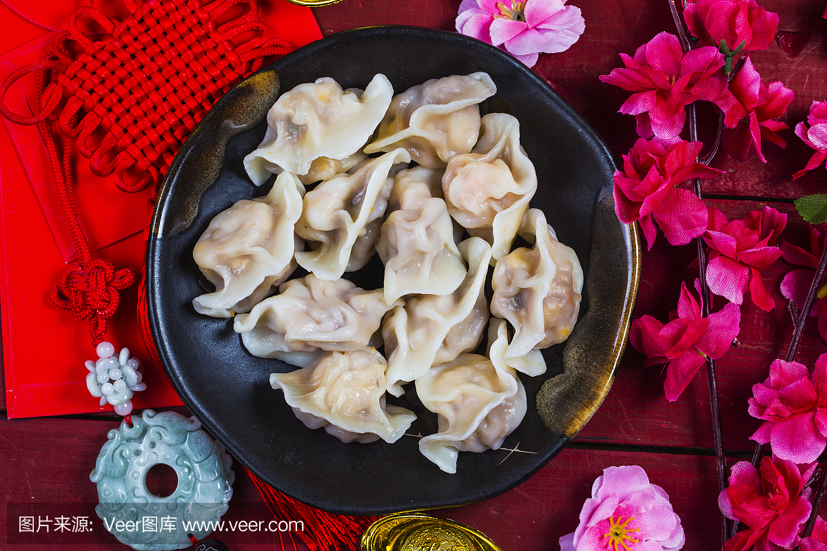 Chinese Jiaozi new year food, spring festival fo