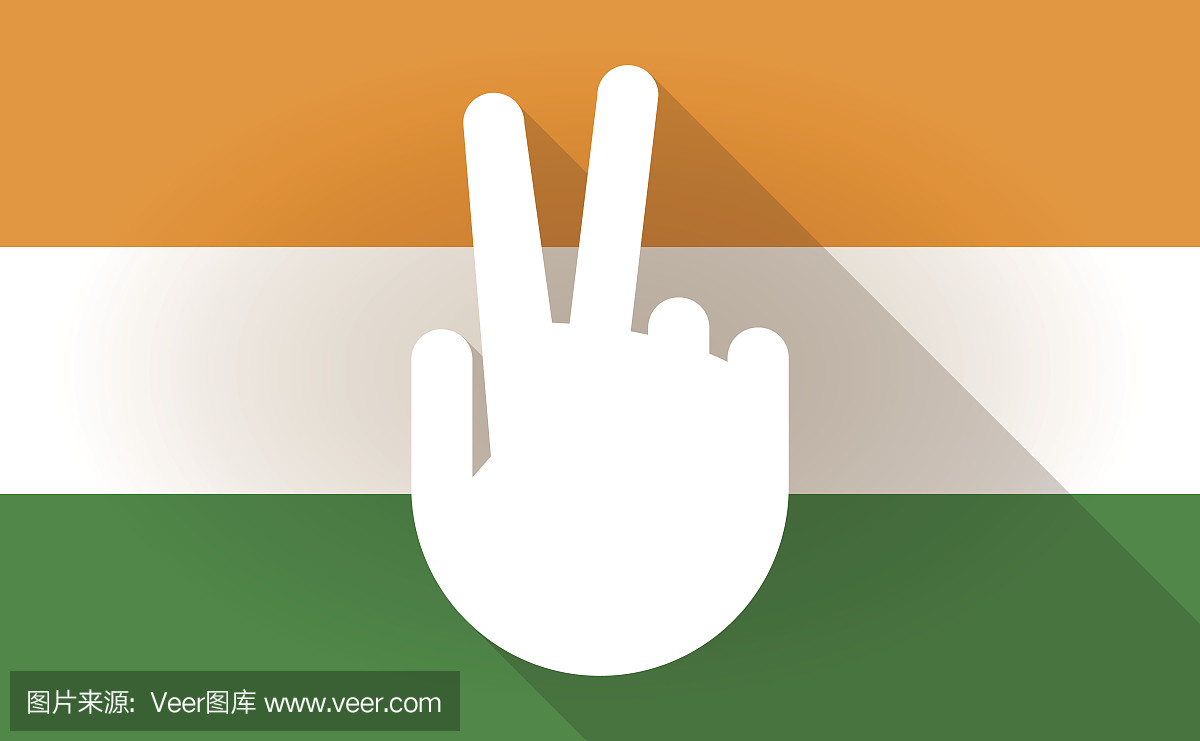 印度国旗图标与胜利的手