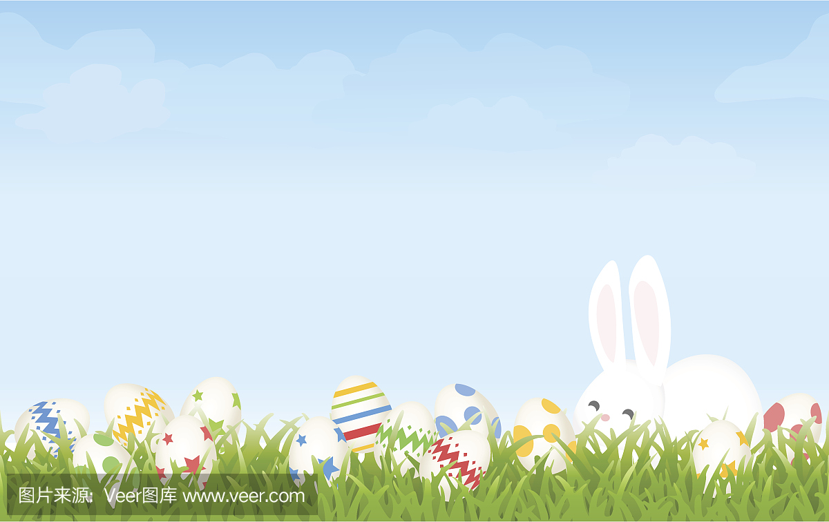 复活节彩蛋狩猎早上与卡通兔子和鸡蛋的背景