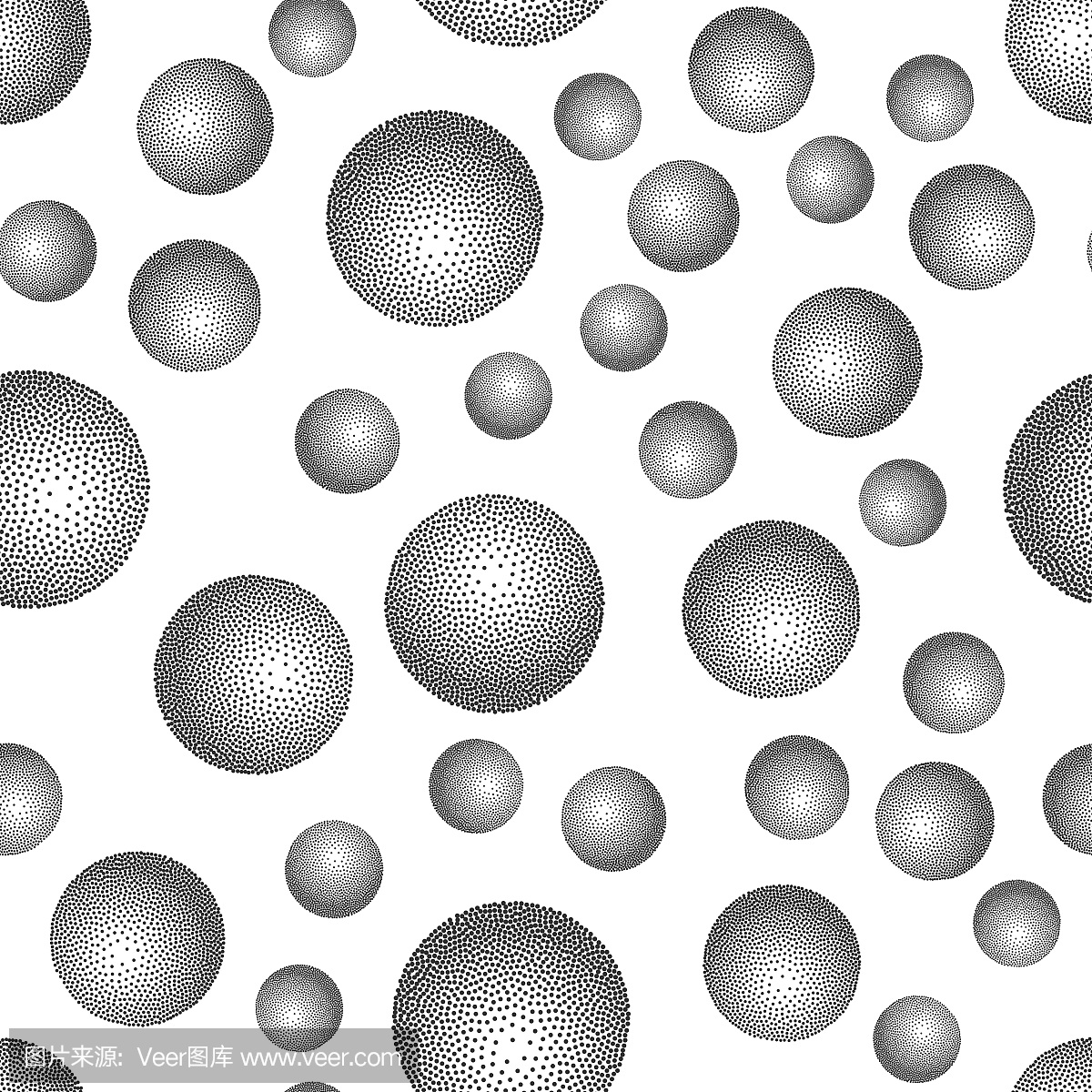 矢量无缝抽象图案与白色背景上的虚线球体。