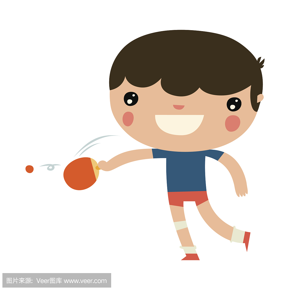 可爱的乒乓角色。小男孩打乒乓球。