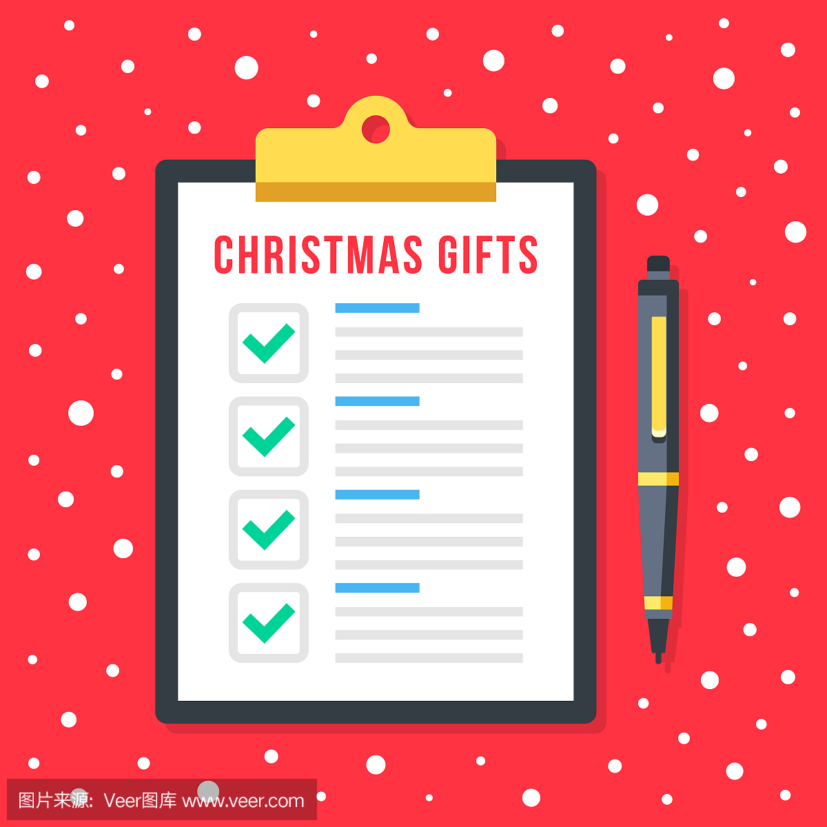 圣诞礼物清单。剪贴板与节日礼物清单。愿望清